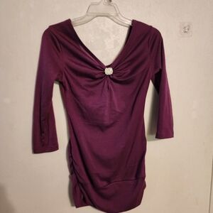 Roommates 3/4 Sleeve Purple Blouse Silver Rhinestone Size S